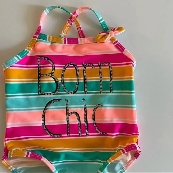 Koala Kids multi color bathing suit w/ “Born Chic” wording - Picture 4 of 10